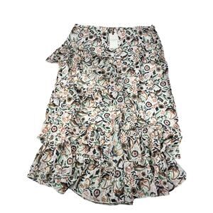 Ted Baker London Tiered Asymmetrical Frill Midi Skirt US Size 14 Floral Chiffon